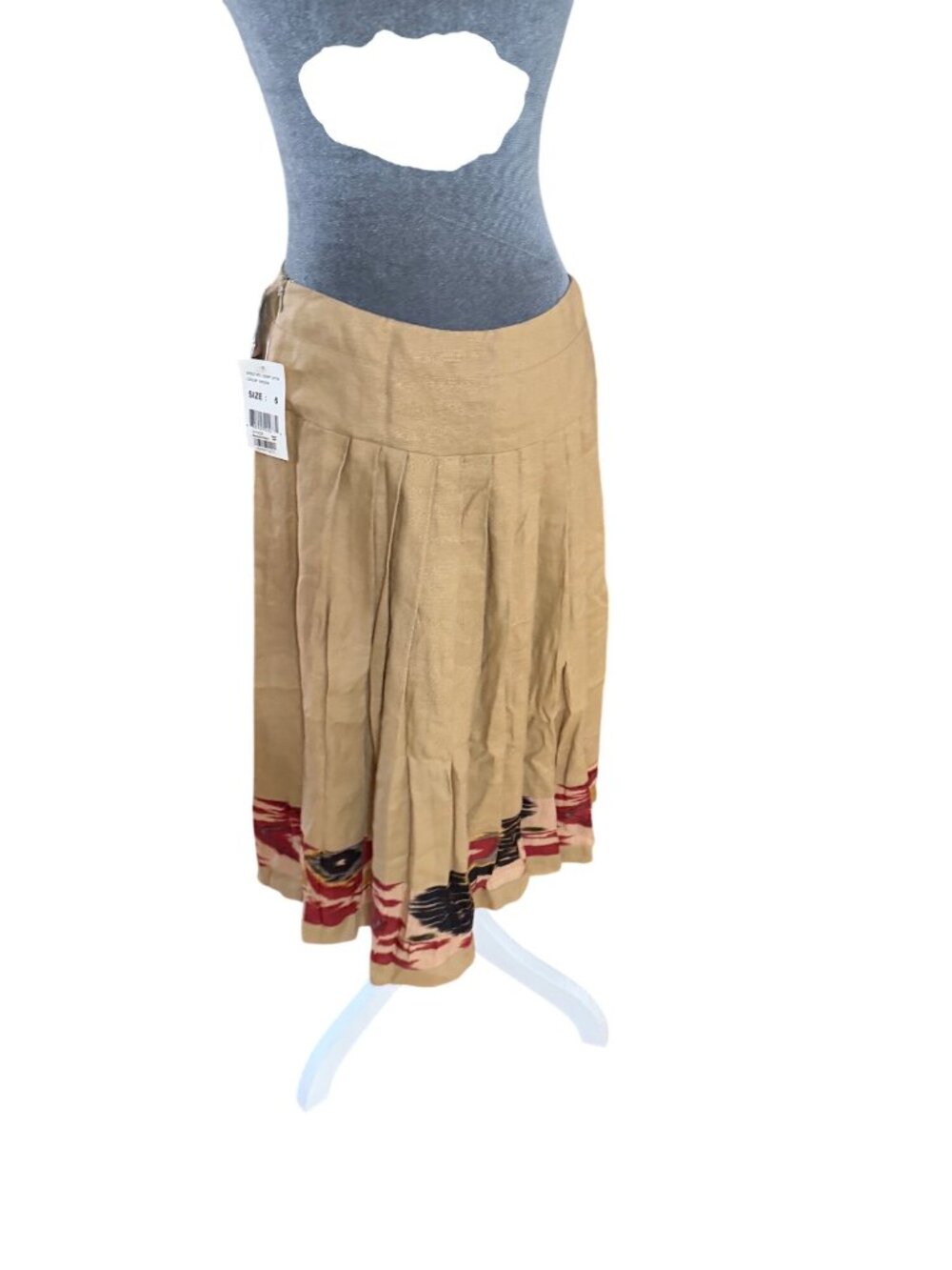 E. C. I. New York Vintage Beige Midi Skirt With Beaded Waist Detail & Patterned - Picture 5 of 7